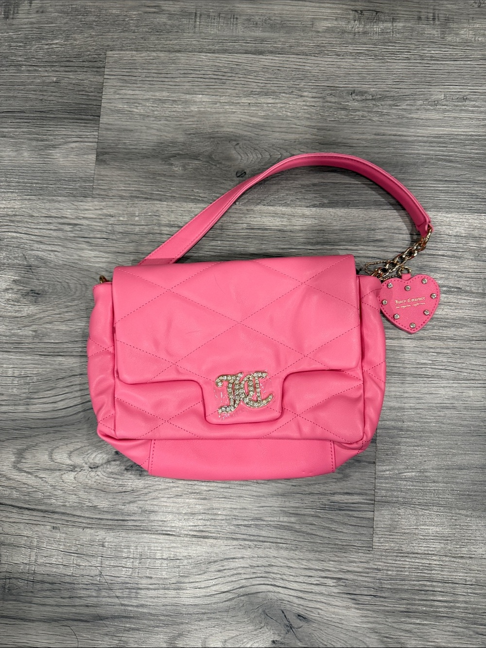 Juicy Couture Hot Pink Quilted Shoulder Bag with Heart Charm